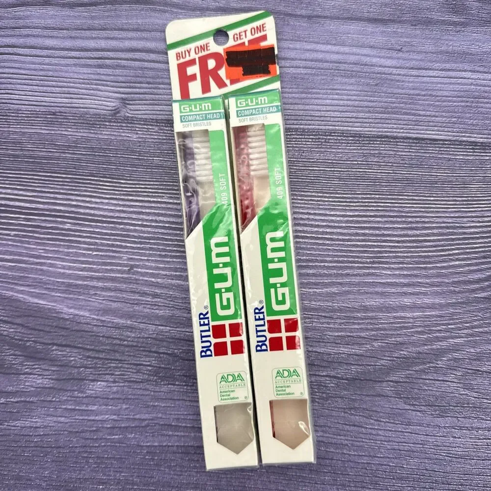 2 Pack Vintage Butler GUM Toothbrush 409 Adult Soft Bristles Compact Head